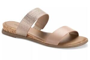 Style & Co Shoes Women's Size 7 Pink Ellieem Glitter Flat Slide Sandals Box